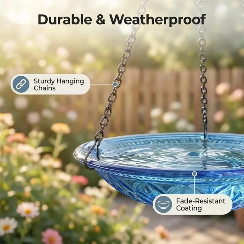 3 Layer Solar Waterfall Bird Bath Fountain Cascade Easy-Clean Hanging Bird Bath Fountain with Solar Powered Pump Bird Bath Bowl