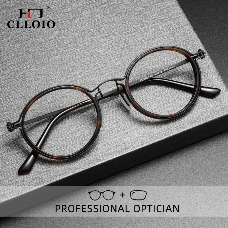 CLLOIO Ultralight Pure Titanium Reading Glasses Round Acetic Frame Anti Blue Ray Myopia Hyperopia Prescription Optical Glasses