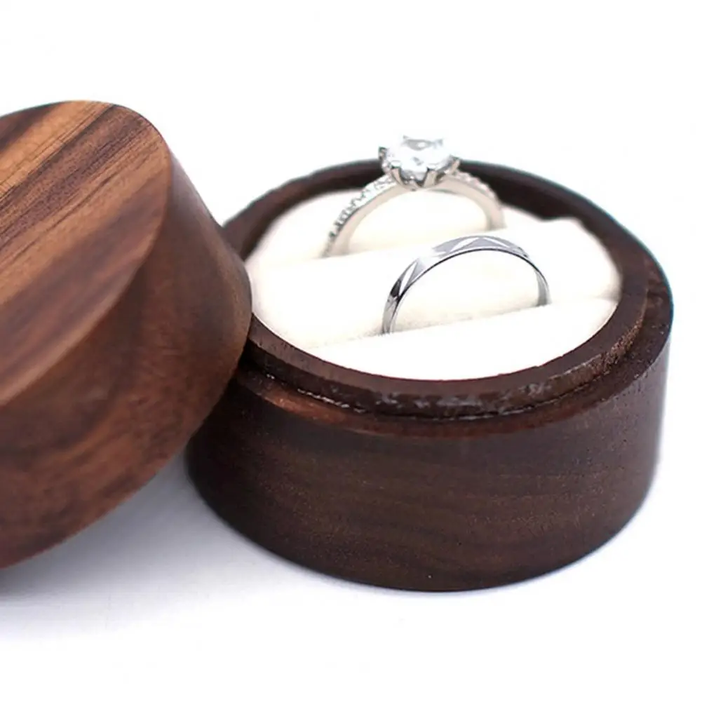 Dust-free Ring Box Vintage Wooden Ring Box for Proposal Handmade Rustic Double Ring Display Case Elegant Wedding Engagement