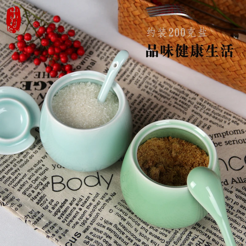 Банка для хранения, керамическая однотонная сумка подглазурного цвета, герметичная крышка, бутылка большой емкости с маленькой ложкой, бытовые кухонные принадлежности