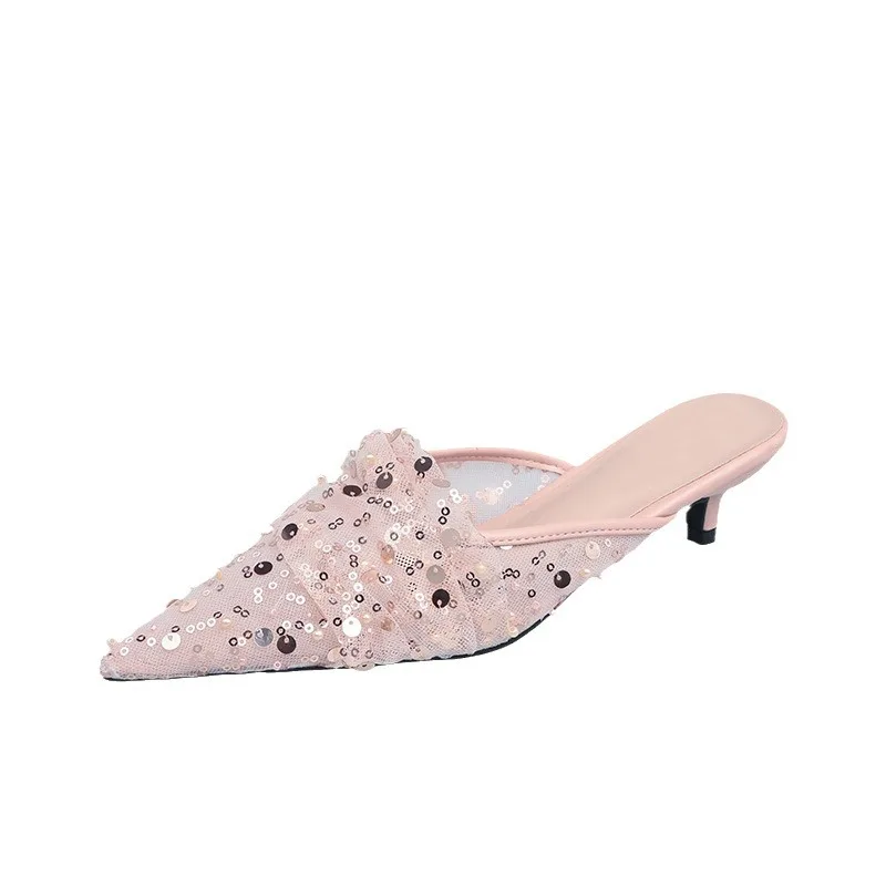 Pantoufles Décontractées pour Femme, Chaussures Basses, Claquettes Roses, Diapositives, Jolie tues, Parker, Luxe, Nouveau, Bling, Caoutchouc, Tissu Coton, Talons Sabot, Rome, 2024