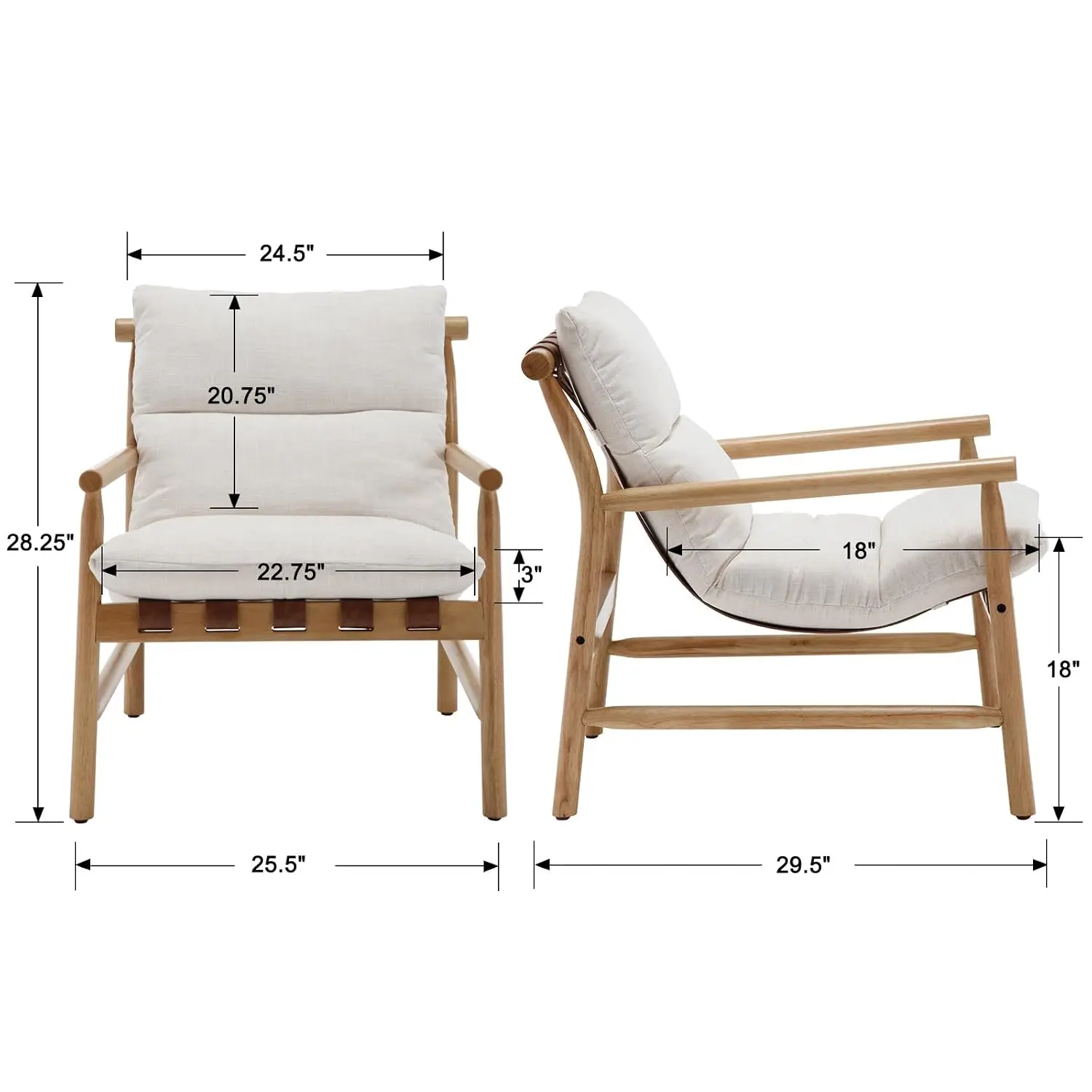 Mid Century Sling Chair, Linen Fabric Chair with Wood Frame, Upholstered Sofa for Reception Bedroom Reading, Beige, Customized