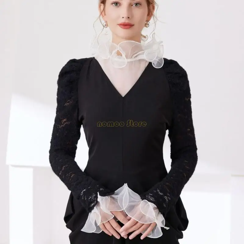 31BF Thời trang Ruffle Cổ áo trang trí và tay áo cánh tay đặt cho phụ nữ trang phục chính thức