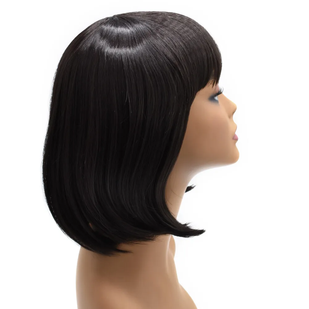 المرأة الاصطناعية بوب شعر مستعار مع الانفجارات المظهر الطبيعي قسط قصير شعر مستعار أسود الولايات المتحدة
