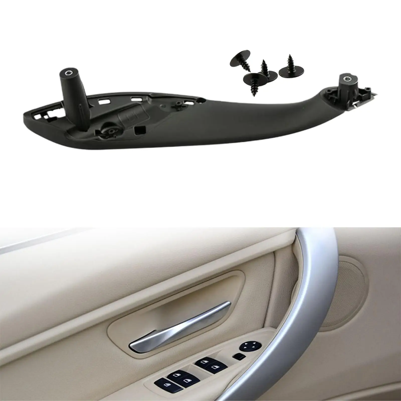 Car Inner Door Panel Pull Cover Handle Replacement Trim for Front Side Door with Mounting Screws Kit
