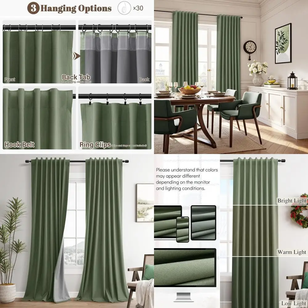 

Длинные льняные шторы блэкаут (100% затемнение), 96 дюймов, комплект из 2 панелей, с крючками и петлями для крепления, для спальни, гостиной или в качестве разделителя комнаты