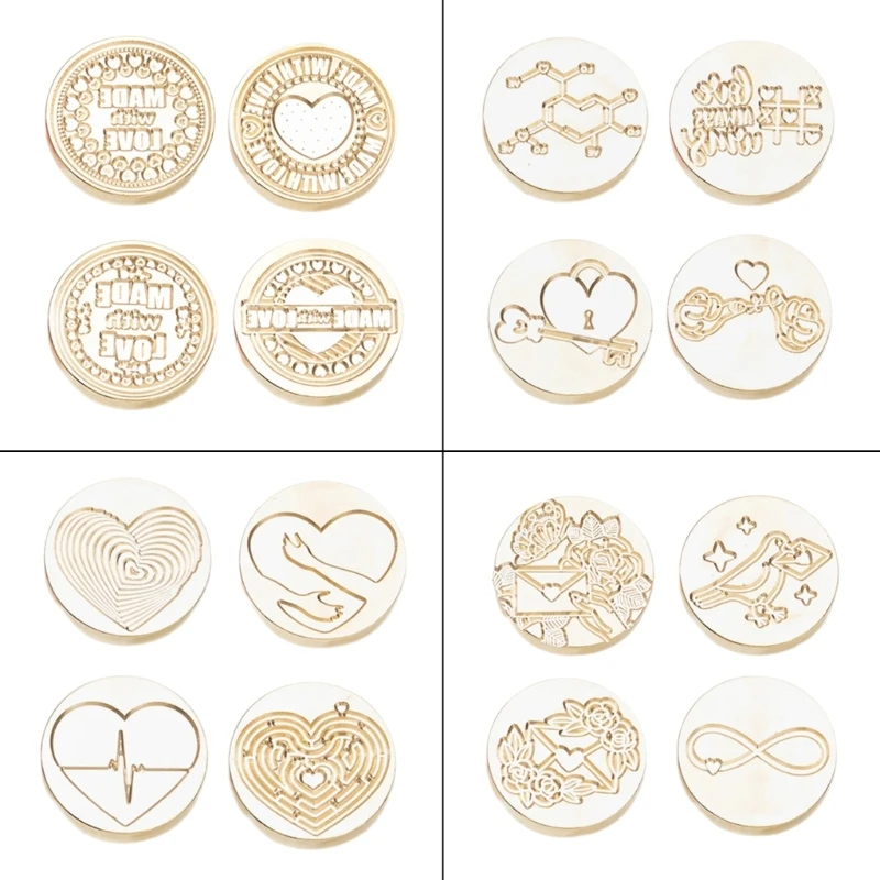 2024 New 4Pcs Wedding Sealing Stamp for Scrapbooking, Sealing Stamp Head Replacement for Invitations Envelope Embellishments