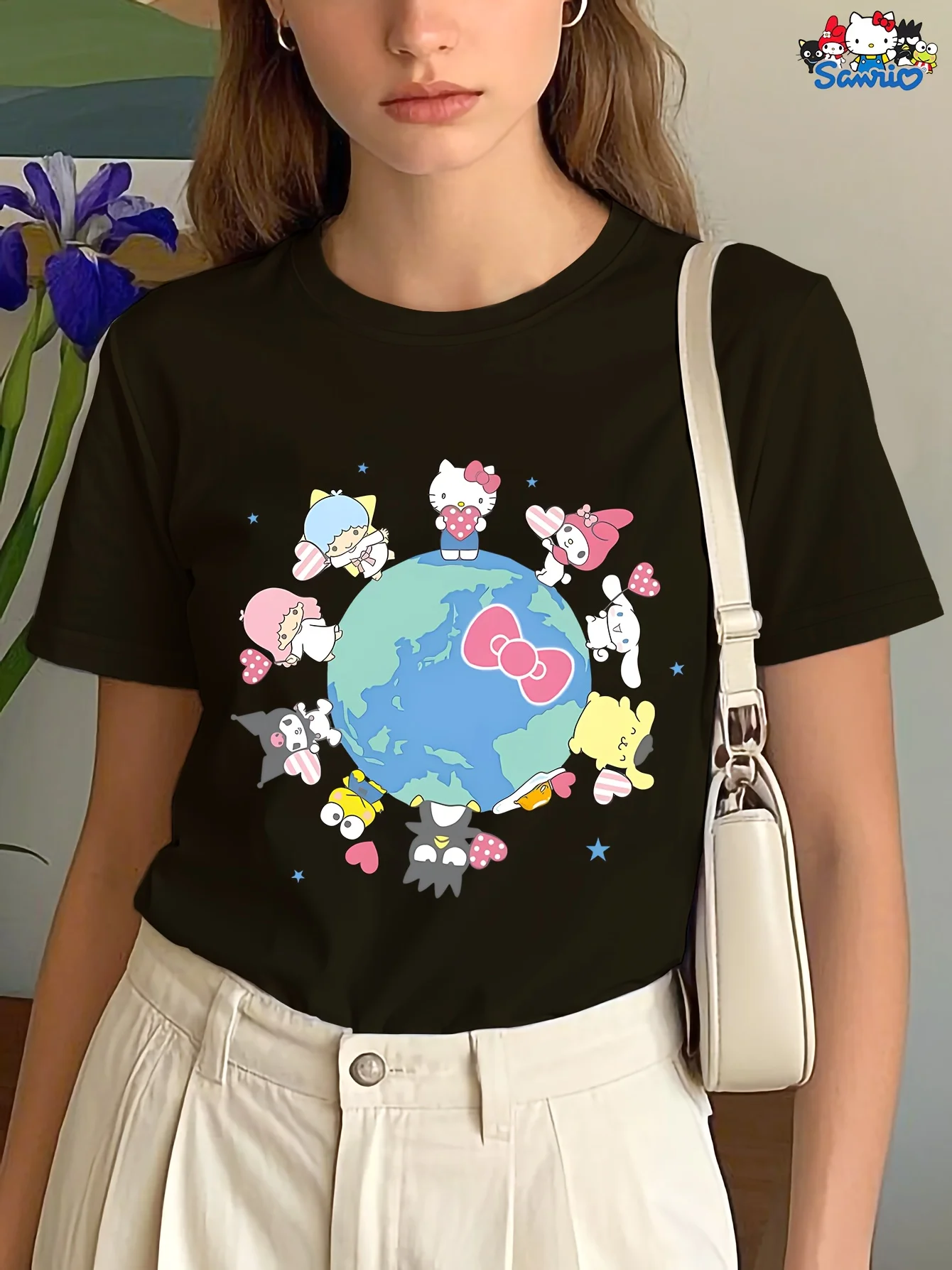 

Sanrio My Melody Keroppi Hello Kitty Cinnamoroll Anime T-shirt - Women's Cute Kawaii Bow Casual Fashion