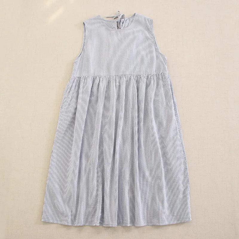 Vintage japonés sin mangas largo mujeres chaleco vestido suelto Casual botón cárdigan bata elegante cuello redondo Mujer vestido sin mangas Vestidos