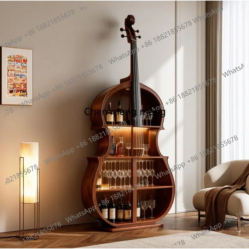 

New Chinese style North American black walnut cello display wine cabinet living room art creative decoration storage cabinet
