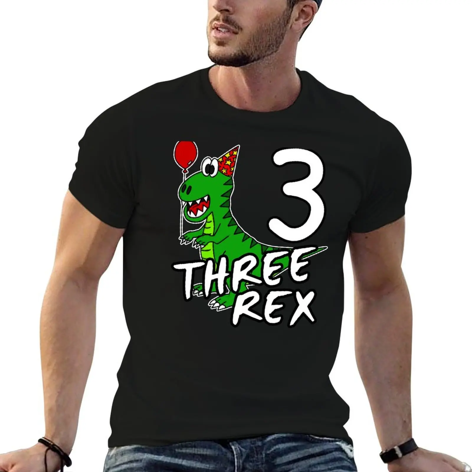 Three Rex 3rd Birthday Dinosaur Tyrannosaurus Rex Funny T-Shirt All Match Print Short Sleeve Top