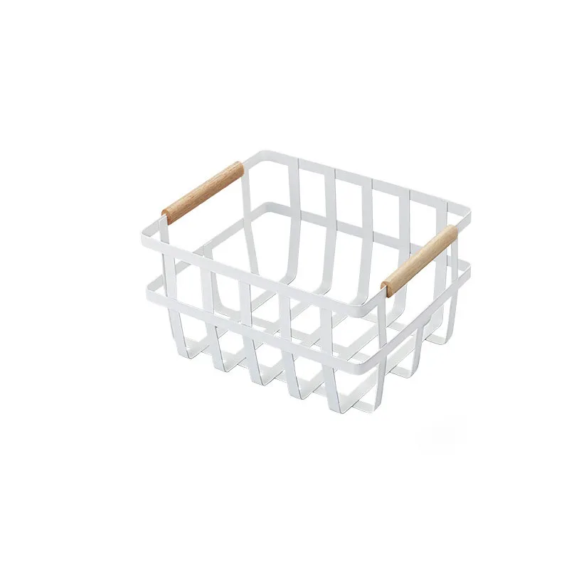 Japanese Iron Art Double Wood Handle Storage Basket Beverage Magazine Home Storage Basket