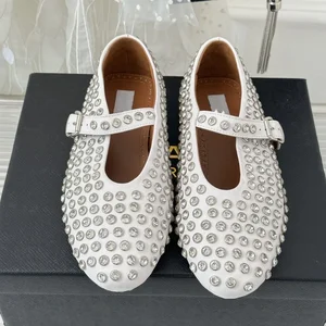 الجلود الأصلية المياه حفر جولة الرأس اقتصاص مرصعة الشقق للنساء ، أحذية رقص الباليه مريحة أعلى 6 مبيعات للأحذية المحاصيل - رقم 1