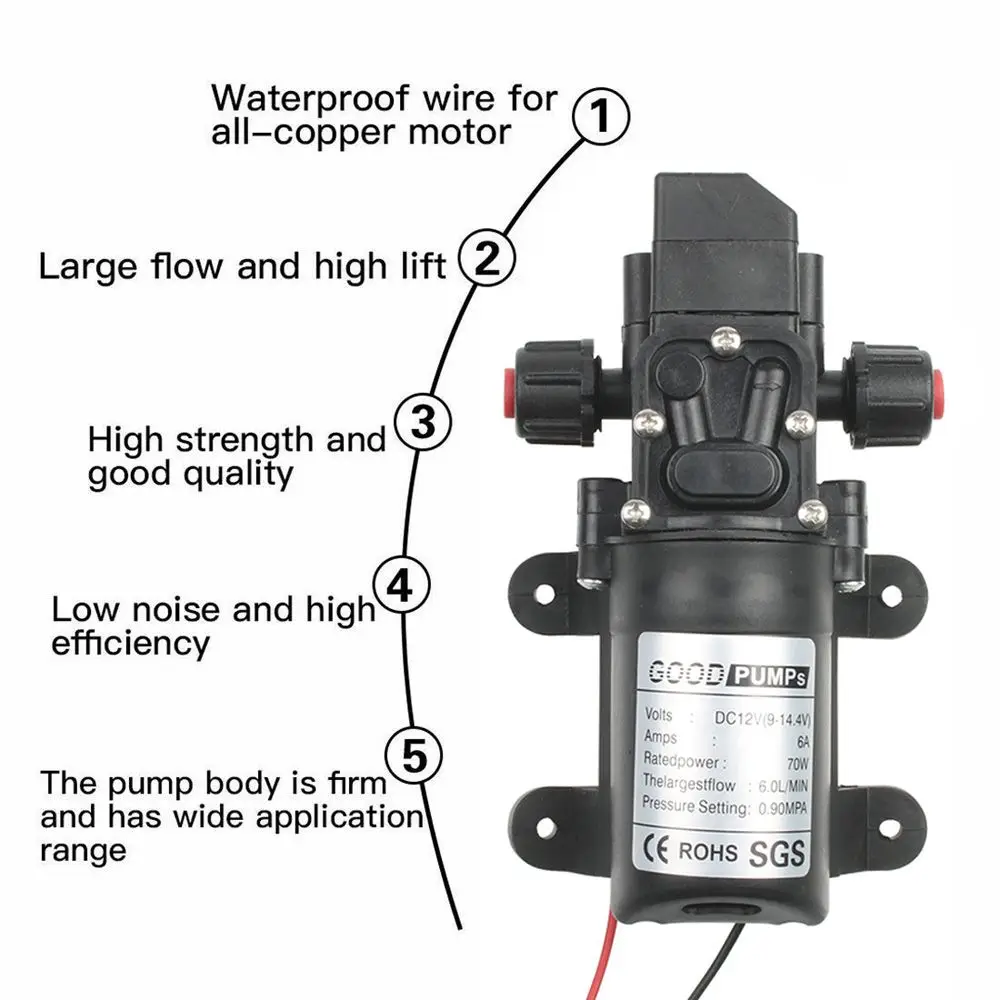 70W 130PSI Black Agricultural High Pressure Diaphragm Self Priming Pump Car Washing Water Sprayer Water Pump