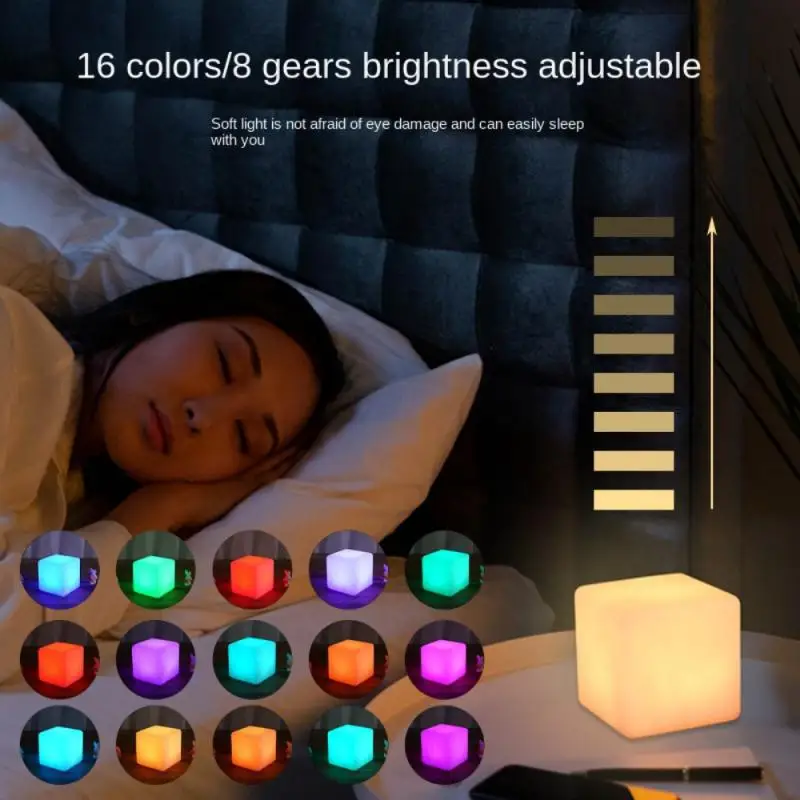 Mini Colorful Night Light Festival Luminous Cube Lamp Remote Control Atmosphere Lamp Living Room Bedside Bedroom Gift Party