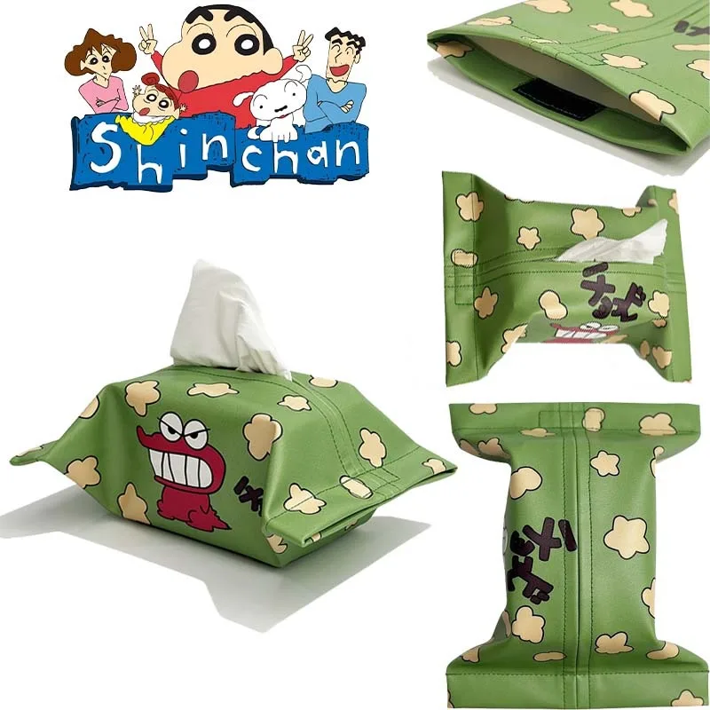 Crayon Shin-chan Cartoon Tissue Box Leather Wear-Resistant Tissue Box Car Seat Back Sunshade Hanging Tissue-Bag Storage Bag New