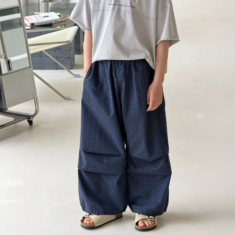 

2026 Children's Summer Hot Selling Quick Drying Fine Grid Pleated Elastic Pants with Mosquito Repellent Cuffs