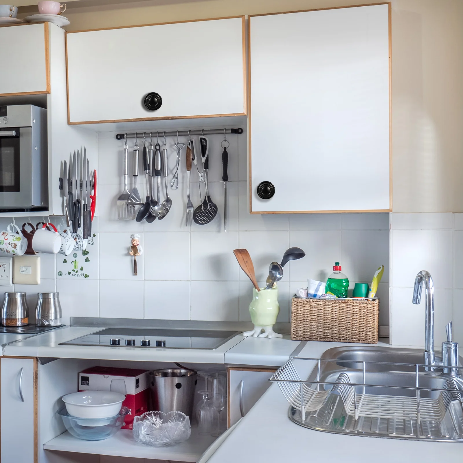 

12pcs Black Round Cabinet Knobs Zinc Alloy Drawer Handles Simple Dresser Pulls For Wardrobe Cupboard Office Furniture