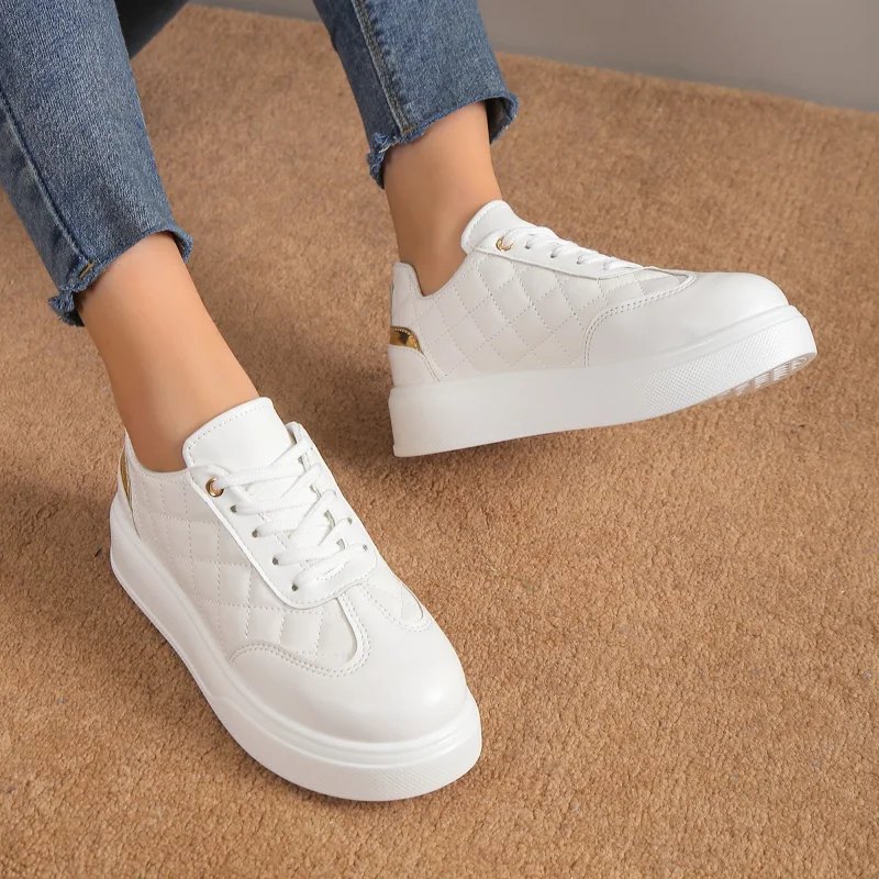 Woman Shoes Casual Sneakers for Women Round Toe Platform Shoes Lace Up Tennis Female Vulcanized Shoes Solid Color Ladies Loafers