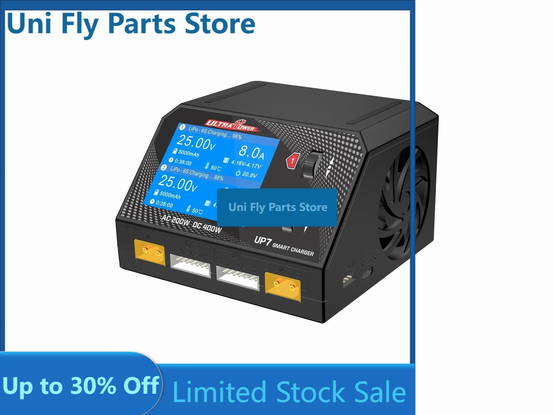 UniFlyUltra POWER UP7 400W 10A Battery Charger Dual Channel AC 200W / DC 2x200W Smart Balance Charger Discharger