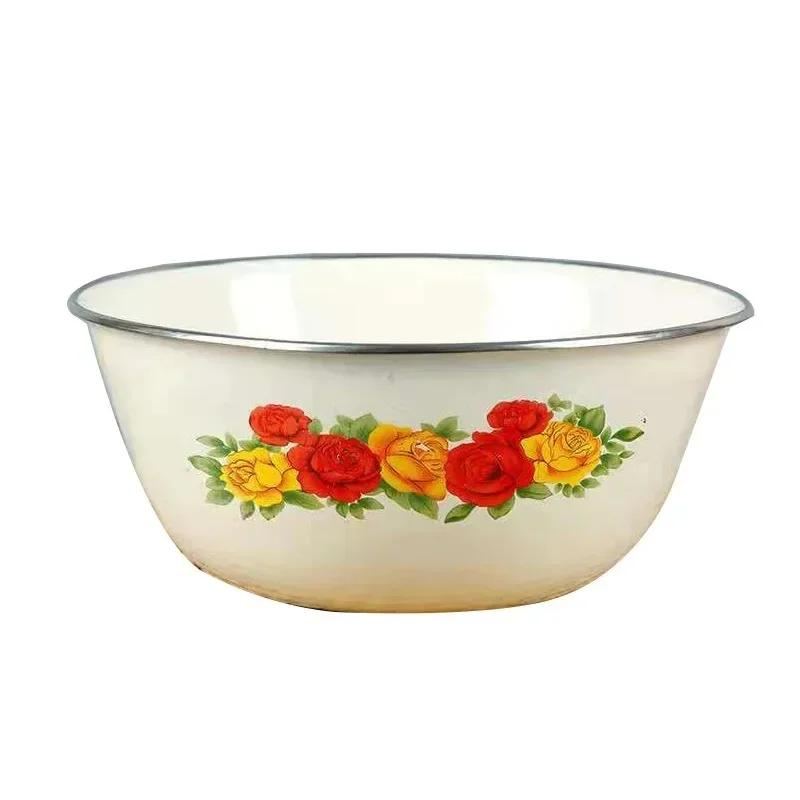 Enamel Basin Retro Vintage Enamel Bowl Luxury Bowl Soup Basin Retro Home Kitchen Vegetable Container Pot Enamel Ware for Rice