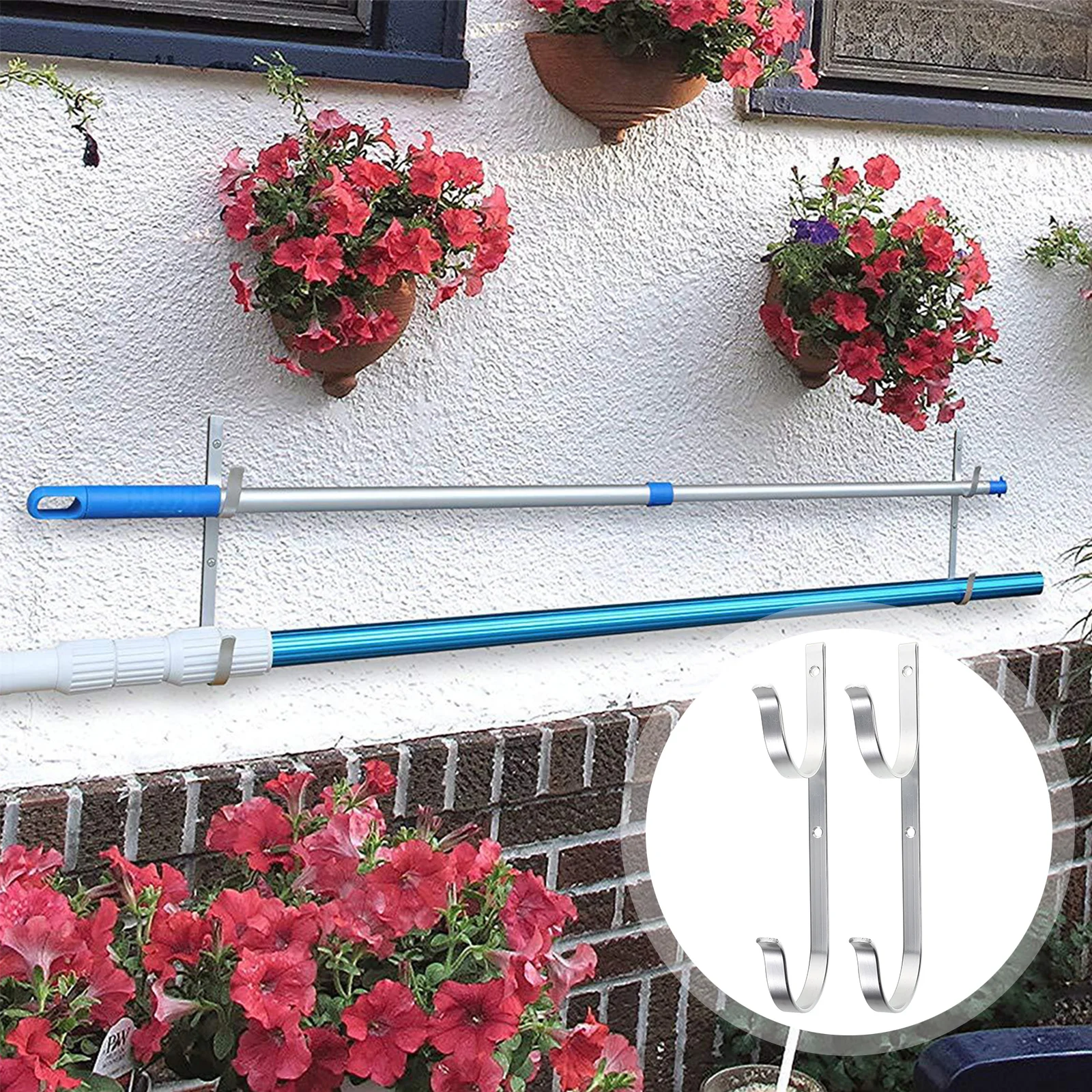 

Pool Pole Hanging Rack Accessories Hanger Garden Tools Equipment Adjustable Silver Hangers for Poles
