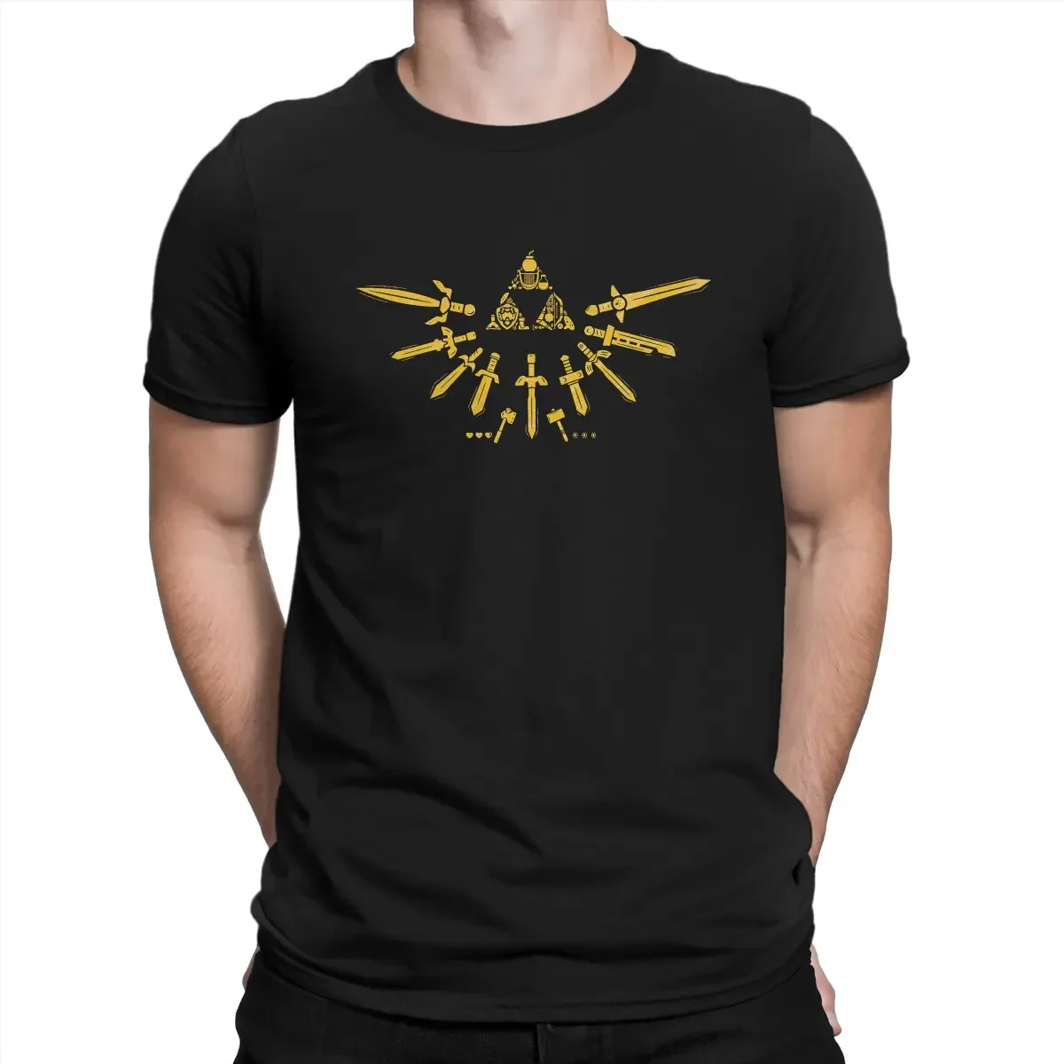 Summer harajuku custom heavyweight Z-Zelda Creative for Men Triforce Round Collar Cotton Personalize Birthday Gifts Streetwear