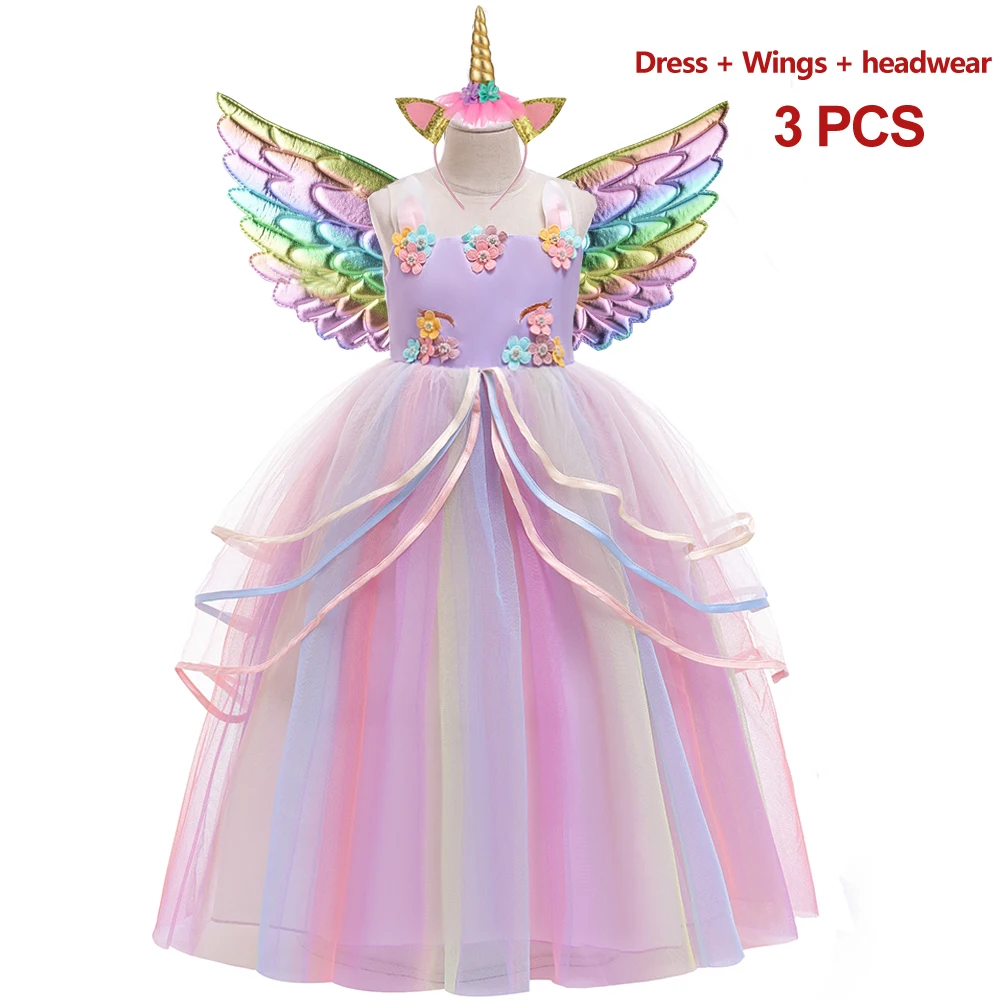 Girls Long Unicorn Sets Cosplay Dress Party Princess Gown Kids Carnival Pageant Christmas Clothes Girl Birthday Colorful Dresses