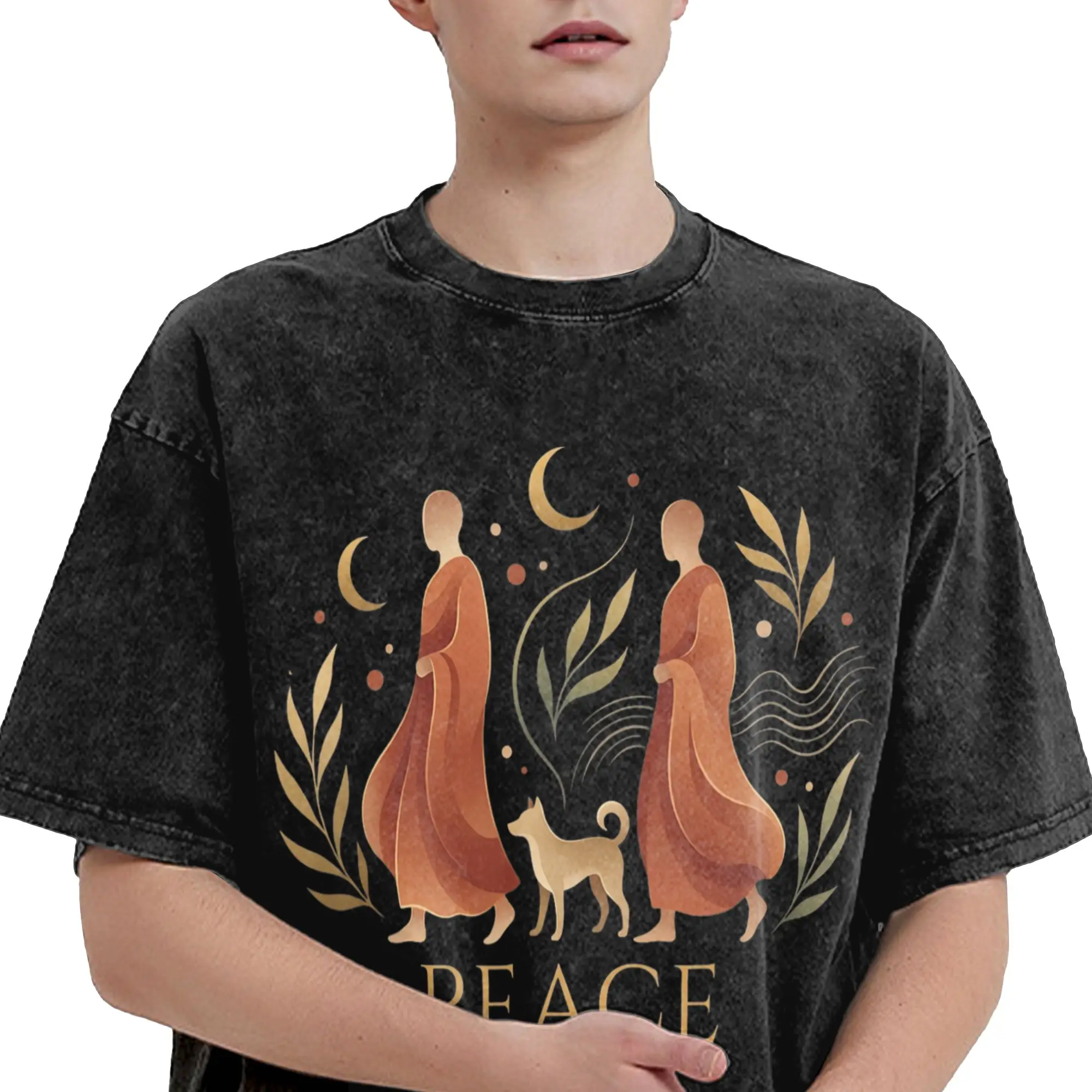 Men's Walk Peace 2026 World Peace Monks with Aloka Dog Spiritual T-Shirts Casual Tshirt Hot Sale