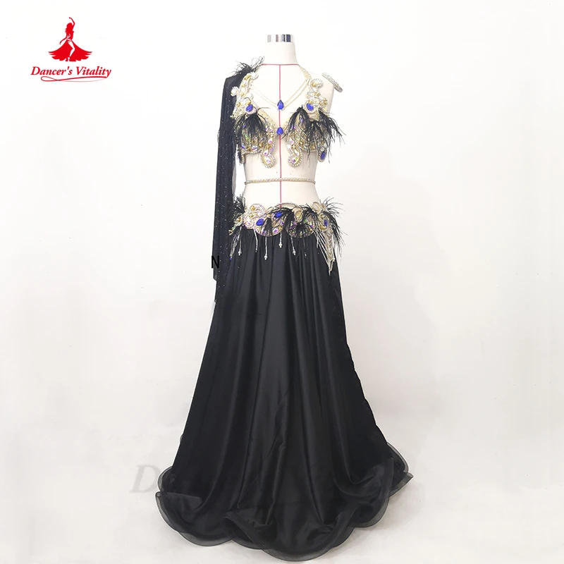 Belly Dance Clothes Women Customsized Senior AB Stones Bra+belt+satin Long Skirt 3pcs Oriental Belly Dance Performance Suit