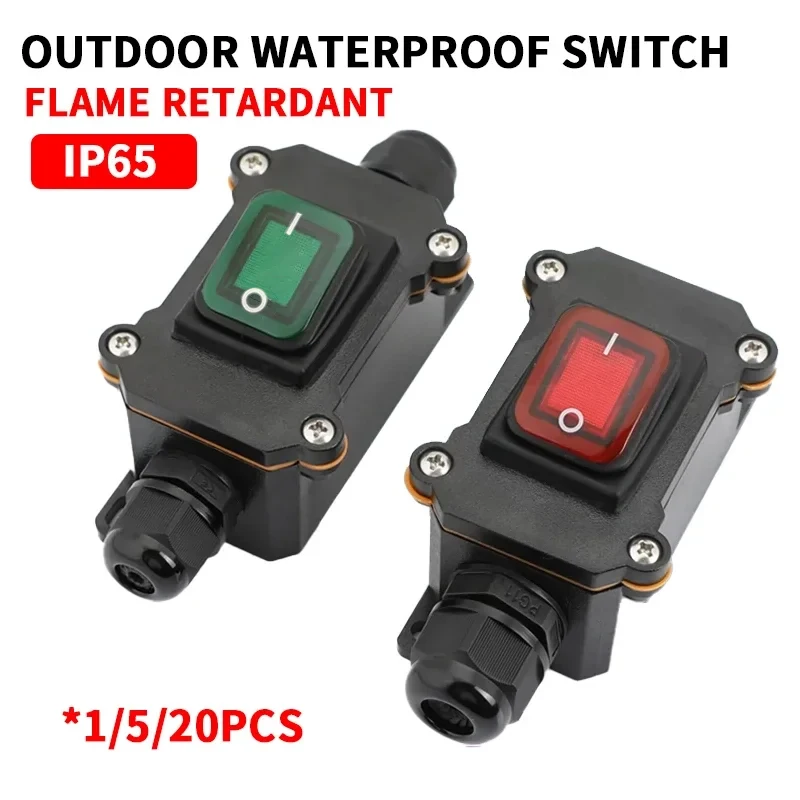 Waterproof Marine Rocker Switch With LED Outdoor Junction Box Inline Power Cord Power Switch IP65, 12V/24V/220V