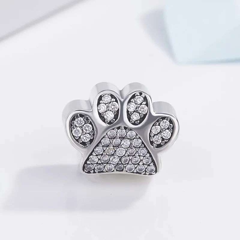 Genuine 925 Sterling Silver Bead Dog Paw Print Silver Charm Beads Fit Pandora Bracelet & Necklace Women Diy Jewelry