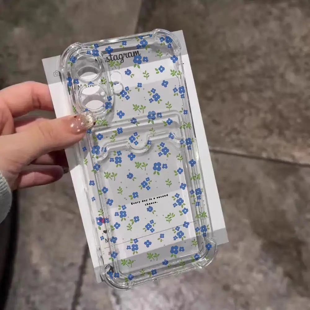 

Tiny Blue Floral Ditsy Print Phone Case For iPhone 17 Air 16 15 14 Plus 12 11 Pro Max 16e TPU shockproof card holder soft Cover