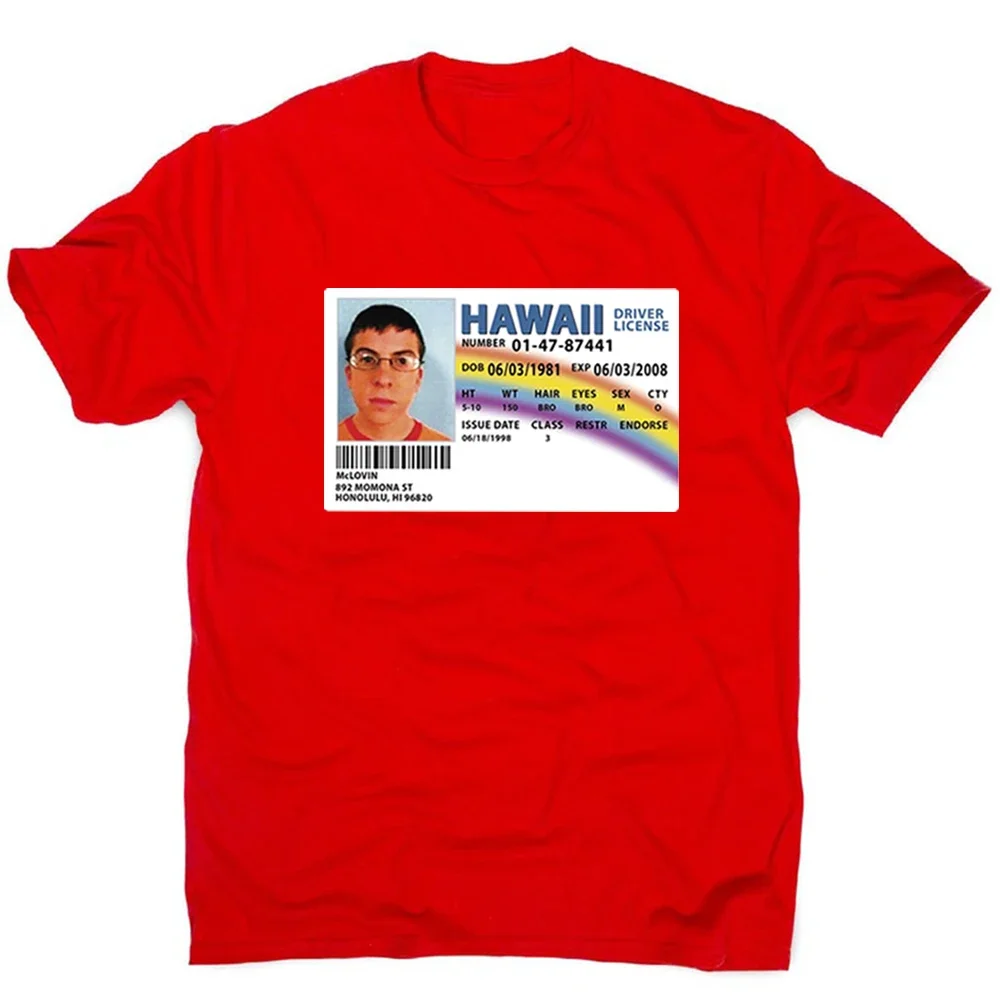 McLovin Driving License Superbad T-shirt Hawaii Fake ID Joke Shirt Funny McLovin Graphic Tee Mens Hip Hop Streetwear Hipster Top