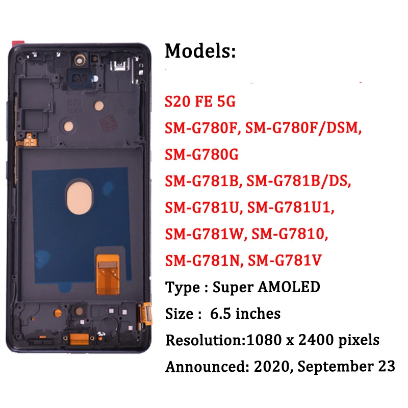 6.5'' AMOLED For Samsung S20 FE S20 Fan Edition LCD Display Touch Digitizer Assembly For S20 FE 5G SM-G780F SM-G781B LCD