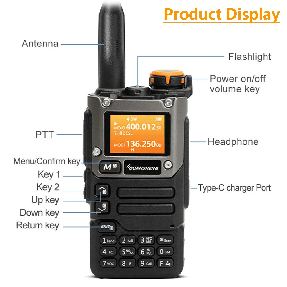 Quansheng UV K5 (8) Walkie Talkie Am Fm Estação de comutador de rádio bidirecional Conjunto sem fio de presunto Receptor de longo alcance Quansheng UV-K6