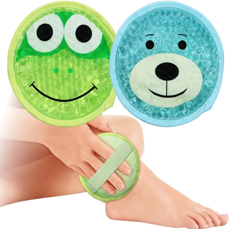 2pcs Reusable Cartoon Gel Ice Pack – Hot & Cold Compress, Non-Alcoholic, Frog/Bear Patterns, Soothing Comfort, Ideal Mother‘s