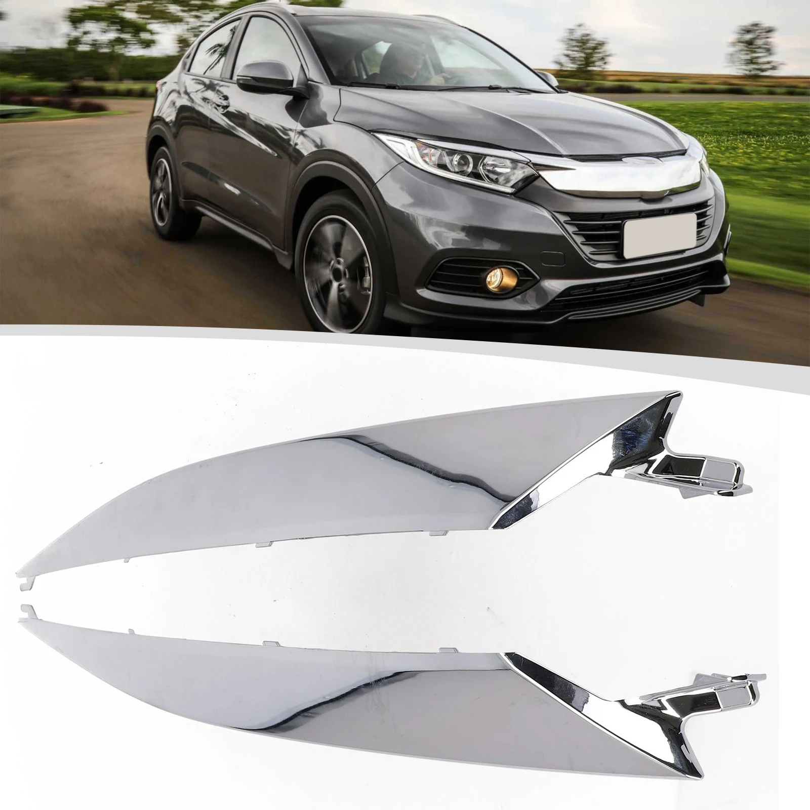 Front Hood Chrome Grille and Headlight Trim for HRV 2019 2021 Models OEM Fit ABS Material Replacement Set of Two Pieces