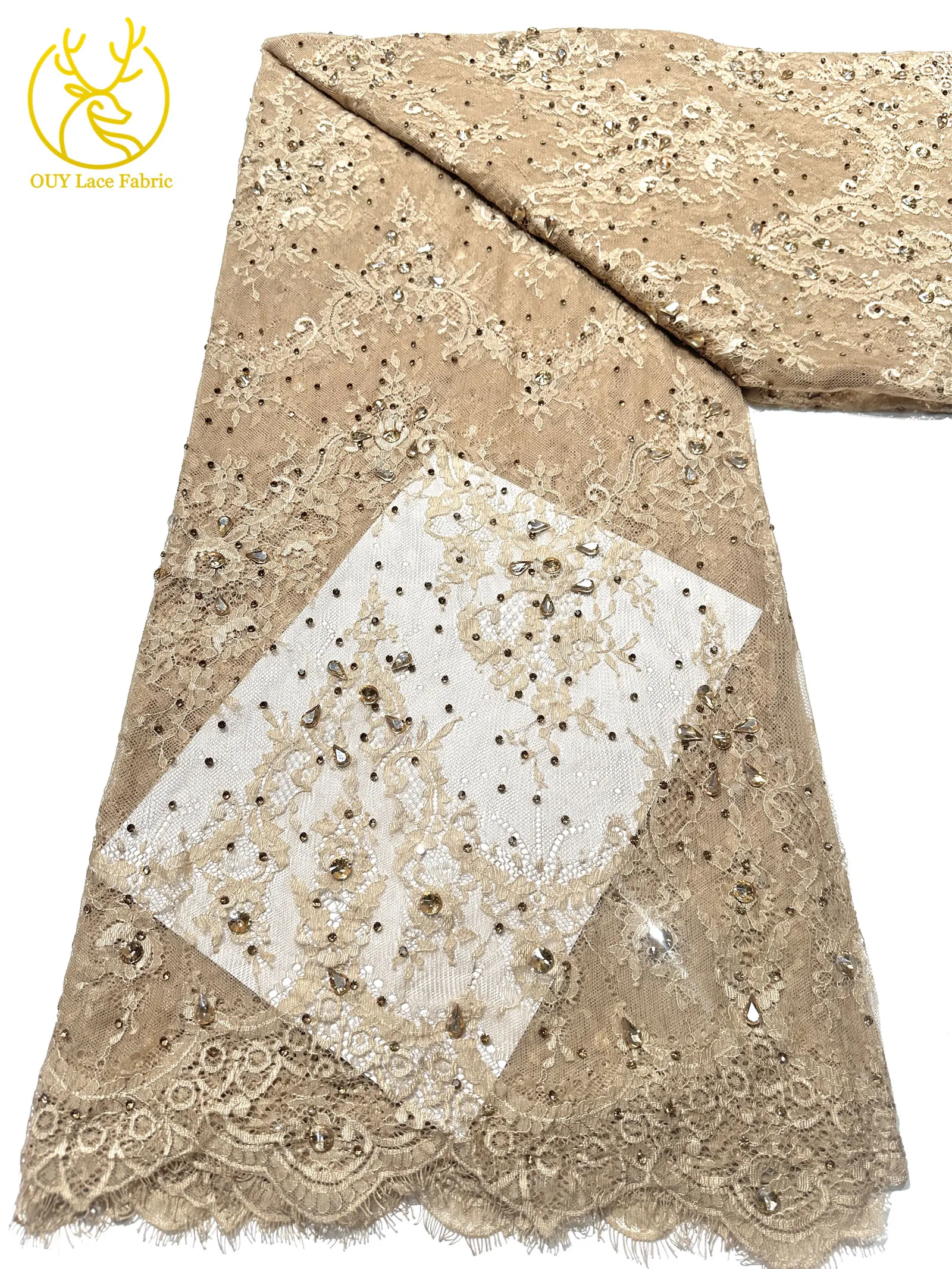 Roter nigerianischer Spitzenstoff, hochwertige afrikanische Milchseide mit Steinen, Guipure-Kordel für Damen-Partykleider, DIY-Nähzubehör, 3 Meter – Detail 13