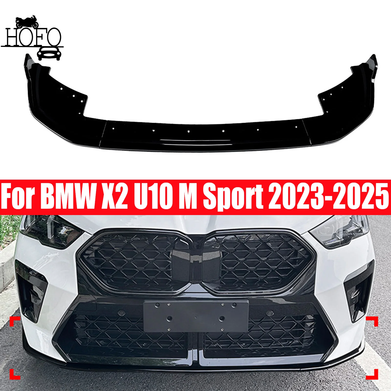 

For BMW X2 U10 M Sport 2023-2025 Car Front Bumper Lip Splitter Spoiler Diffuser Body Kits Tuning Gloss Black