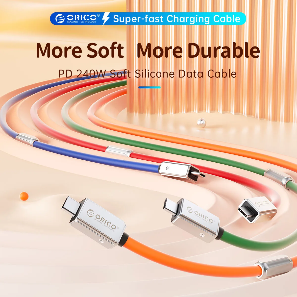 ORICO USB4 Cable 240W PD USB C Cable Silicone Data Line Fast Charging Cord Thunderbolt 3 8K for Tablet Laptop Samsung MacBook