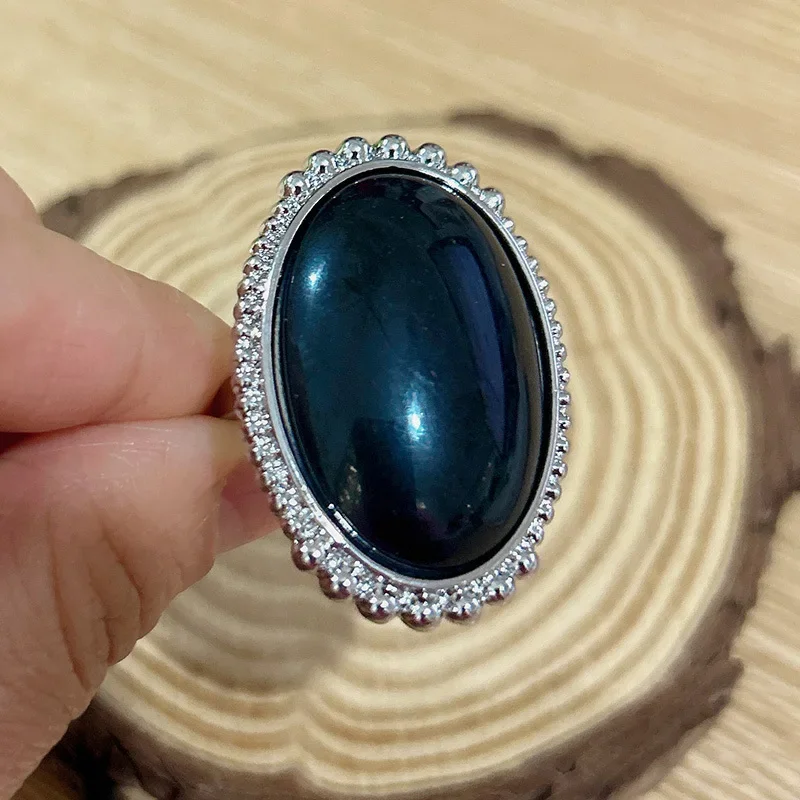 Retro Personalized New Oval Black Stone Ring for Women Men Luxury Creative Party Anniversary Birthday Jewelry Gift Accessories image 3