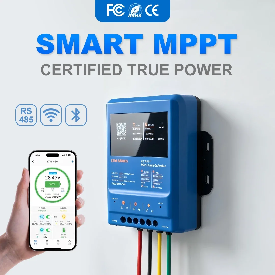 Smart MPPT Solar Charge Controller 30A 40A 12V 24V 36V 48V Auto WiFi Bluetooth RS485 for LiFePO4 Gel Battery