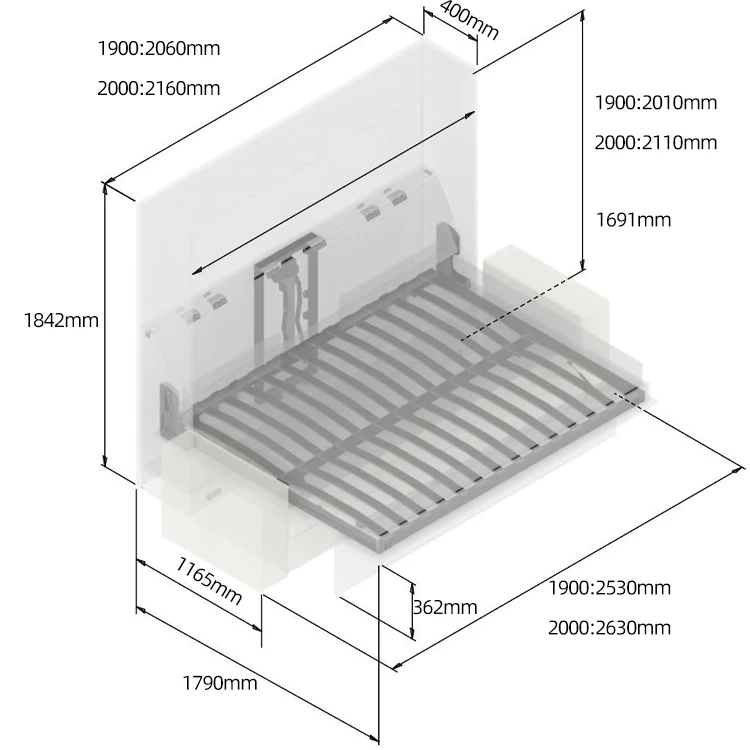 Electric Motorized Horizontal Wall Bed Frame Wood Leg Folding Murphy Bed Mechanism With Sofa Connector