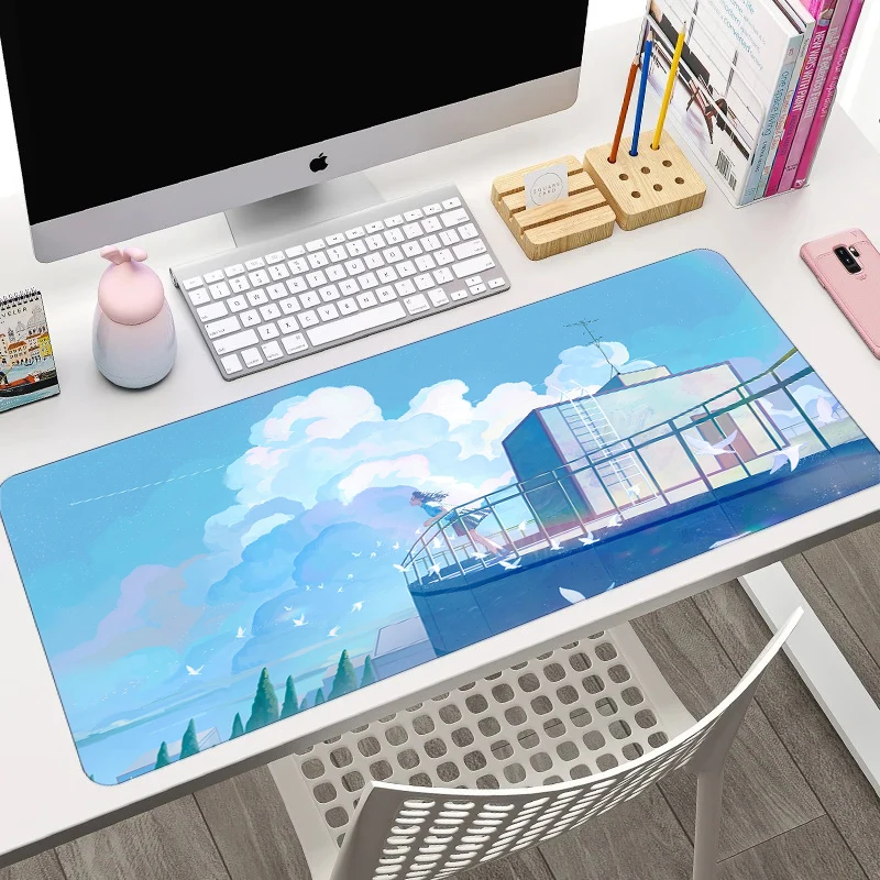 Anime Landscape Mouse Pad Large Computer Office Game Table Mat XXL Rubber Anti-slip Keyboard Mousepads Lock Edges Long Desk Pads