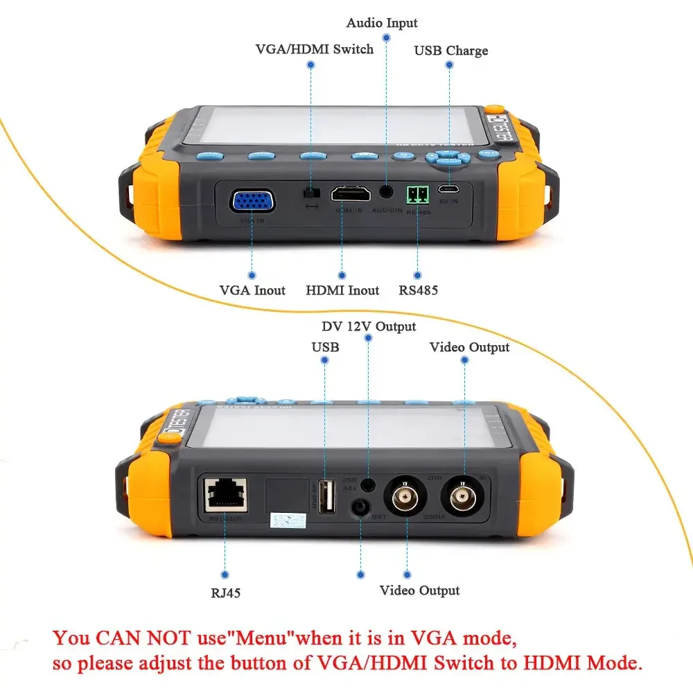 Imagem -03 - Mini Cctv Câmera Tester Monitor Câmeras de Segurança hd Coaxial Hdmi Entrada Vga Adh Cvi Tvi Cvbs em 8mp