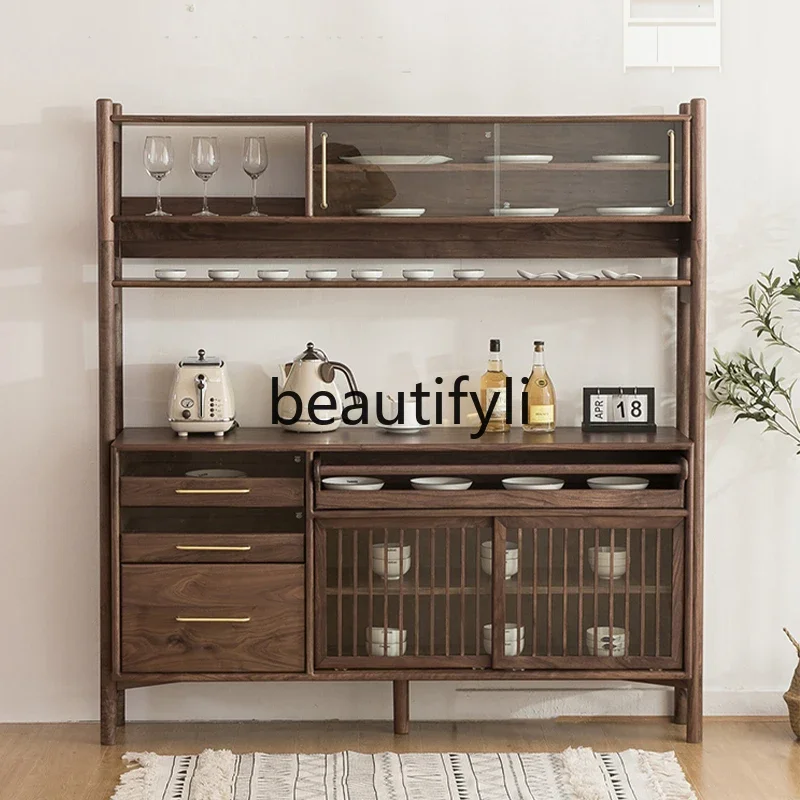 Black walnut multi-functional side cabinet, simple storage, living room with side cabinet
