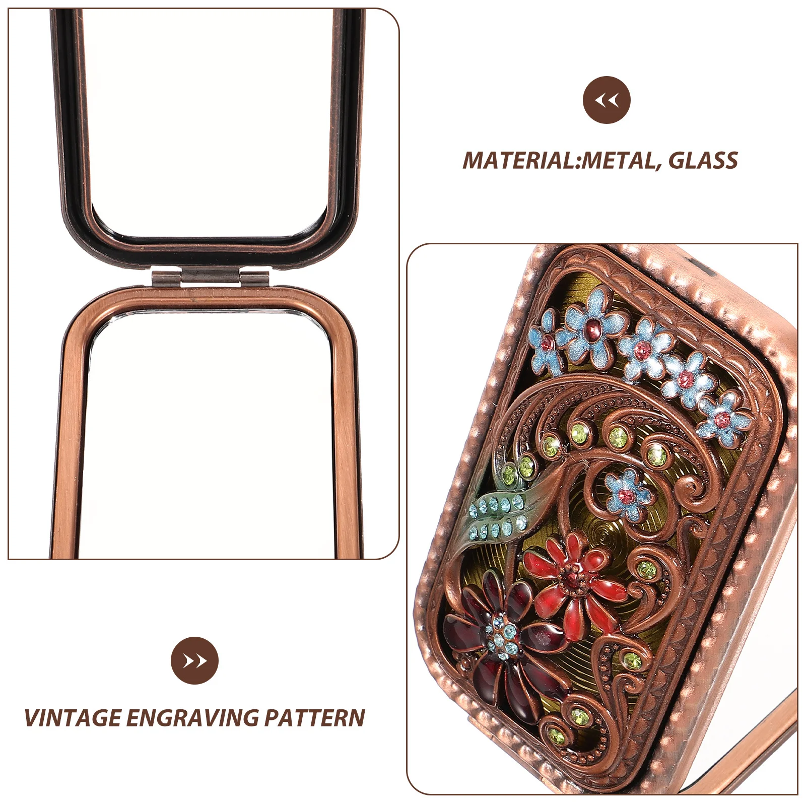 مرآة عتيقة مدمجة من الزجاج المعدني القوي، مرآة مكياج صغيرة محمولة لمحفظة السفر والمكتب وهدايا وصيفات العروس