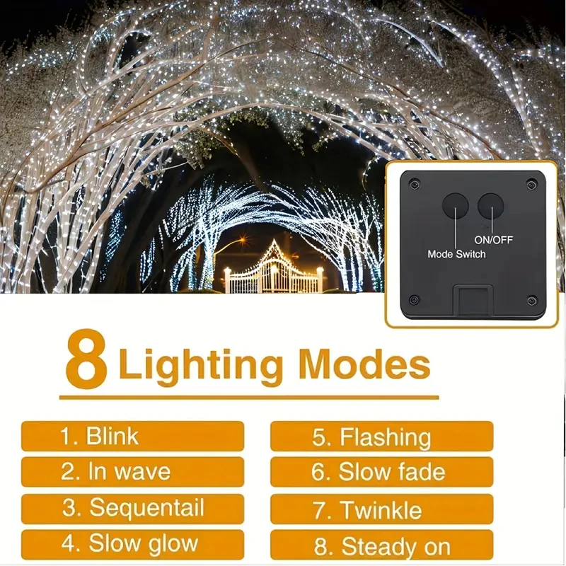 جديد تعمل بالطاقة الشمسية سلسلة أسلاك فضية أضواء 400 المصابيح 8 طرق الإضاءة أضواء الجنية مقاوم للماء للفناء لتقوم بها بنفسك حديقة ديكور