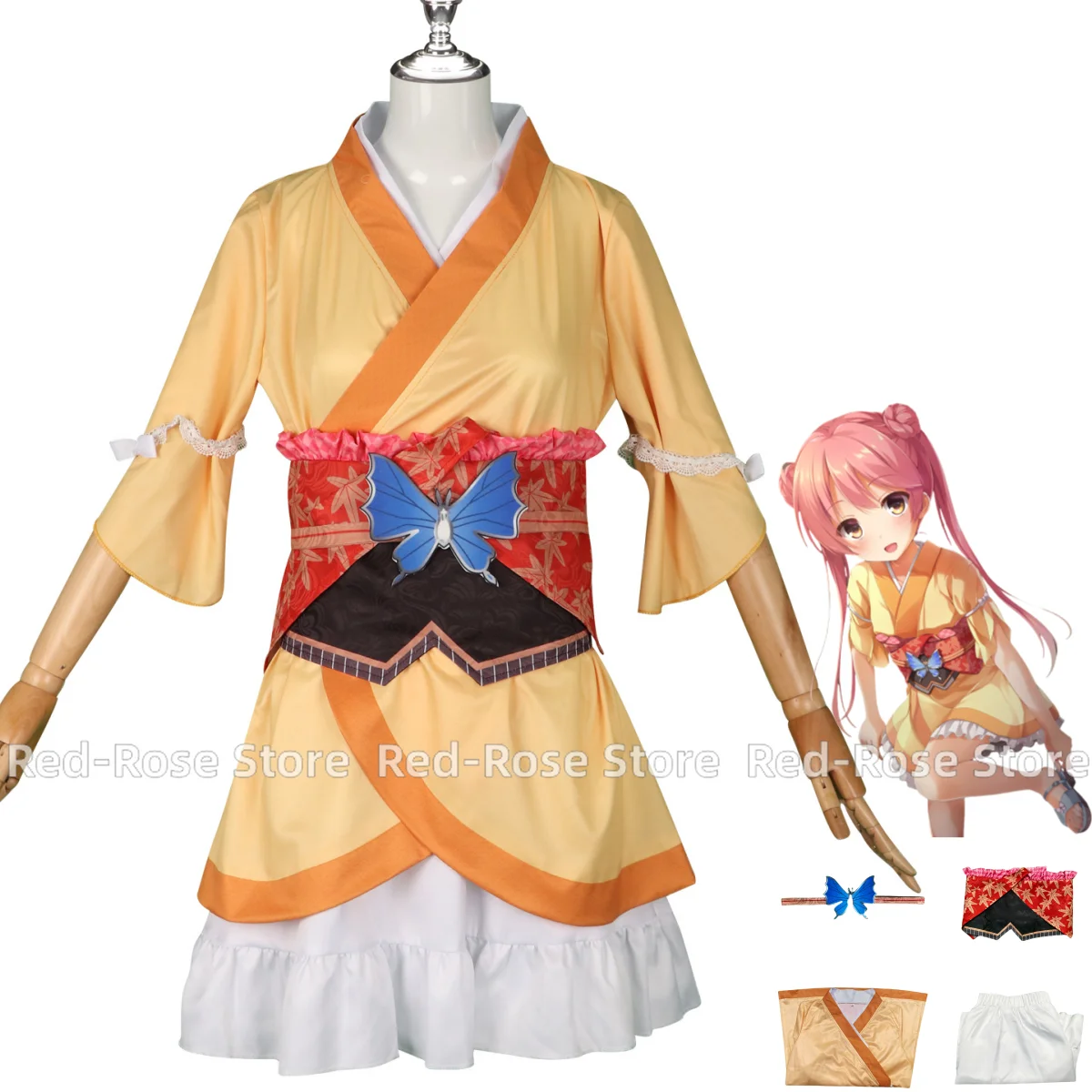 

Anime Game Senren*Banka Kurama Koharu Cosplay Costume Japanese Yellow Kimono Skirt Lolita Woman Lovely Kawaii Halloween Suit